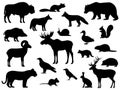 Set of black silhouette wild forest steppe animals Royalty Free Stock Photo