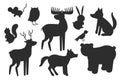 Set of black silhouette wild forest steppe animals. Vector illustration isolated on white, side view profile. Collection Royalty Free Stock Photo