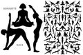 Set of Black silhouette Yogi woman Pose.