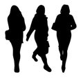 Set of black silhouettes of a beautiful slender woman in motion. Three stylish shadows Royalty Free Stock Photo