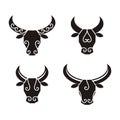 Set of black silhouettes of bull heads Royalty Free Stock Photo