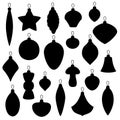 Set of black silhouettes Christmas tree decorations. Collection of xmas decorative elements, vector illustration Royalty Free Stock Photo