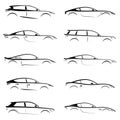 Set of black silhouettes concept cars on white background. Royalty Free Stock Photo