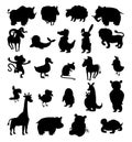 Set of black silhouettes of different animals