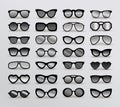 Set Of Black Silhouettes Of Different Eyeglasses. Flat Design. Vector Illustration. On White Background