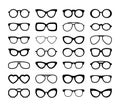 Set Of Black Silhouettes Of Different Eyeglasses. Flat Design. Vector Illustration. On White Background