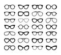 Set Of Black Silhouettes Of Different Eyeglasses. Flat Design. Vector Illustration. Isolated On White Background Royalty Free Stock Photo