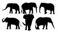 Set of black silhouettes of elephants