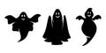 Set of black silhouettes of ghosts isolated on white. Vector illustration.