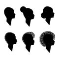 A set of black silhouettes of a girl in profile