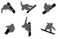 Set of black silhouettes of jumping Snowboarders Royalty Free Stock Photo