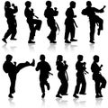 Set of black silhouettes of karate. Sport Royalty Free Stock Photo