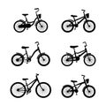 Set of black silhouettes of kid bicycles, vector illustration