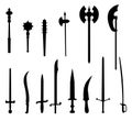 Set of medieval weapons silhouettes Royalty Free Stock Photo