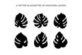 Set of black silhouettes of Monstera leaf. Vector Palm leaf For printing on t-shirt, Web Design, beauty Salons, Posters Royalty Free Stock Photo