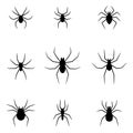 Set of black silhouettes of spiders isolated on white background. Halloween decorative elements. Vector illustration for any Royalty Free Stock Photo