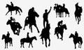set of black silhouettes of sports horses and riders, isolated on white background. eps 10 Royalty Free Stock Photo