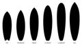 Set of black silhouettes of surfboards, vector illustration Royalty Free Stock Photo