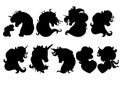 Set of black silhouettes of unicorns heads vector Royalty Free Stock Photo