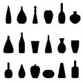 A set of black silhouettes of vases and jugs on a white background.Vector illustration