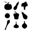 Set of black silhouettes of vegetables. Vector illustration.