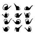 Set of Silhouettes of Watering Cans on white background. Vector illustration. Royalty Free Stock Photo