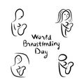 Set black silhouettes of woman with baby breast feeding. Inscription lettering. World Breastfeeding Day. World breastfeeding week