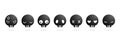 set of black skulls with different emotions isolated on white background