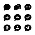 Set of black solid chat bubble communication icons for user interface Royalty Free Stock Photo