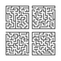 Set of black square mazes. Game for kids. Puzzle for children. One entrances, one exit. Labyrinth conundrum. Flat vector