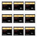 Set of black standard digital compact flash memory cards of different sizes on a white background. Collection media card for digit Royalty Free Stock Photo