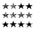 Set of black star vectors isolated on a white background. Twelve assorted designs.