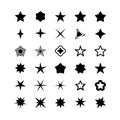Set of black stars icons. Collection of effect sparkle symbol design various shape styles on white background. Star shine spark. Royalty Free Stock Photo