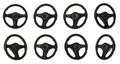 Set with black steering wheels on white background Royalty Free Stock Photo