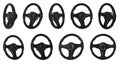 Set with black steering wheels on white background Royalty Free Stock Photo