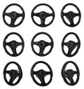 Set with black steering wheels on white background Royalty Free Stock Photo