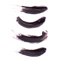 Set of Black strokes of mascara on a white background. Texture of black mascara for eyelashes isolatedon white. Smear of