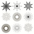 Set of black sun burst vector illustration. Circle form. Abstract background. Star rays. Royalty Free Stock Photo