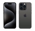 Set of Black Titanium Apple iPhone 15 Pro mobile phone in different sides, on white background, vector illustration. The