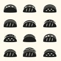 Set of black tortilla tacos food icons set