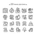 Set of Black Travel Icons on White Background