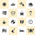 Set of black travel and tourism icons.