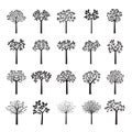 Set black Trees and Leafs. Vector Illustration. Royalty Free Stock Photo