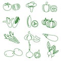 Set of black various vegetables outline icons