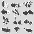 Set of black various vegetables stickers