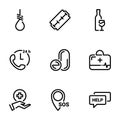 Set of black vector icon, isolated against white background. Illustration on a theme Help and rescue of people suffering from