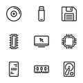 Set of black vector icon, isolated on white background, on theme Computer Memory Royalty Free Stock Photo