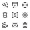 Set of black vector icon, isolated on white background, on theme Observation technologies Royalty Free Stock Photo