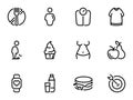Set of black vector icon, isolated on white background, on theme The problem of obesity, weight loss and temptations Royalty Free Stock Photo