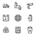 Set of black vector icon, isolated on white background, on theme Recycling of plastic waste and transportation Royalty Free Stock Photo